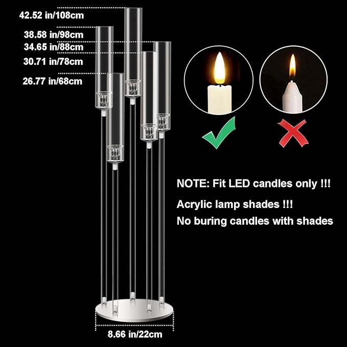 42.5inch 8pcs Acrylic Candelabra Centerpieces for Tables 5 Arms Wedding centerpieces for Decorations