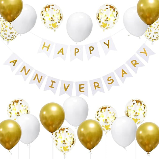 Happy Anniversary Banner Valentines Day Wedding Party Decorations Love Party and Background Indoor Outdoor Decorations (Banner Balloon)