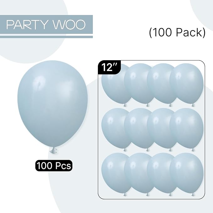 PartyWoo Dusty Blue Balloons 100 pcs 12 inch Light Blue Aqua Balloons for Graduation Wedding Baby Shower Gender Reveal Anniversary Graduation Birthday Party Decorations Blue-F28