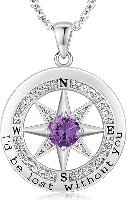 S925 Necklace Gift for Wife |Compass Jewelry |Women Anniversary |Sterling Silver |Girlfriend Birthday Gifts for Her Valentines |I'd be Lost without You |Jewel 18K Gold