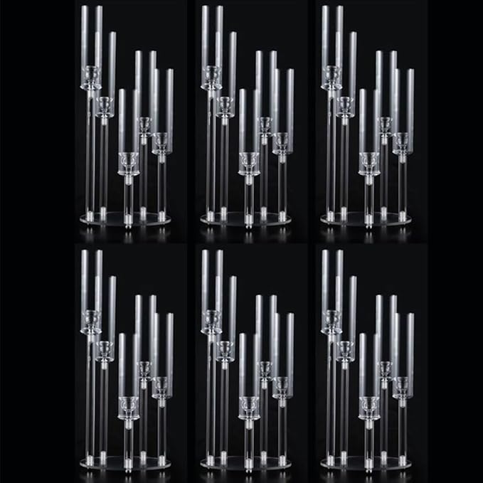 6sets Acrylic Candelabra Centerpieces for Tables,5 Arm Cluster Candle Holder for Wedding Decor Candlesticks Candle Sticks Holder Decor for Table Centerpiece,Baby Shower,Festival,Party & Windowsill
