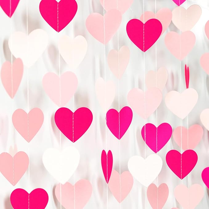 Hot-Pink Party-Decorations Heart Garland - 52Ft Proposal Special Night Galentines Wedding Paper Streamers Banner, Girl Birthday Engagement Bachelorette Decor Lasting Surprise