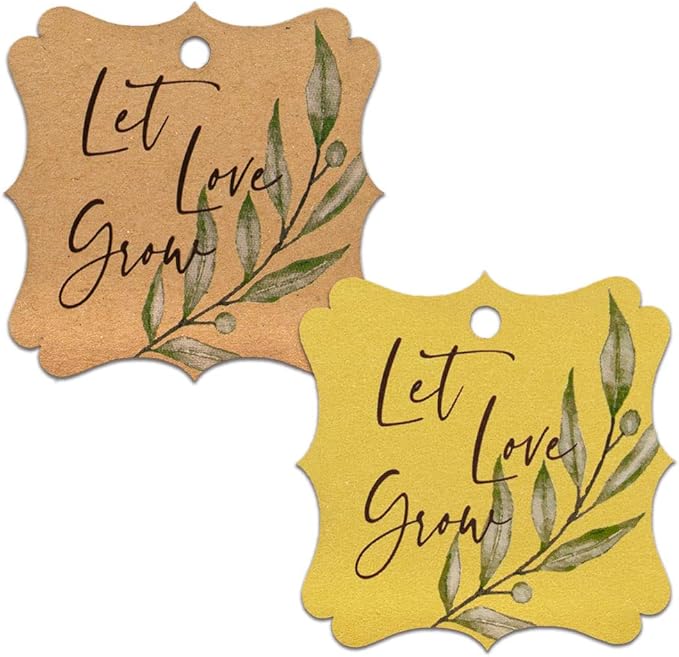 Summer-Ray 50pcs Thank You Tags Wedding Birthday Bridal Shower Favors Gift Tags with Olive Leaves (Kraft Brown Let Love Grow)
