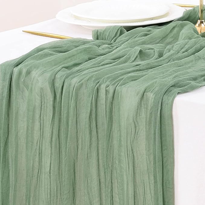 Socomi 15pcs Sage Green Cheesecloth Table Runner Fall Thanksgiving Boho Rustic Gauze 120 inch 10FT Cheese Cloth Runner for Wedding Party Baby Shower Home Decor Holiday Decorations