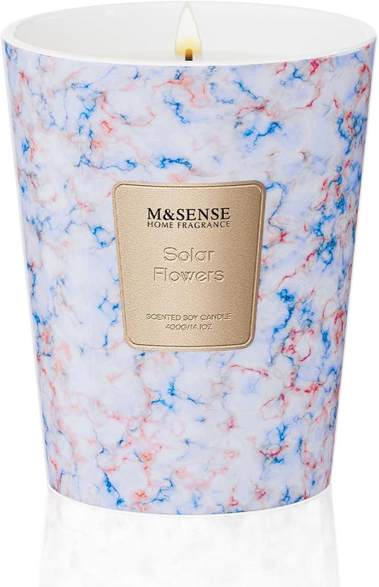 M&SENSE Solar Flowers Scented Candles for Home, 3 Wick Highly Scented Jar Candle, 14.1 Oz 80H Long Lasting Burning Christmas Candle for Women, Aromatherapy Candles for Holiday Christmas Gift
