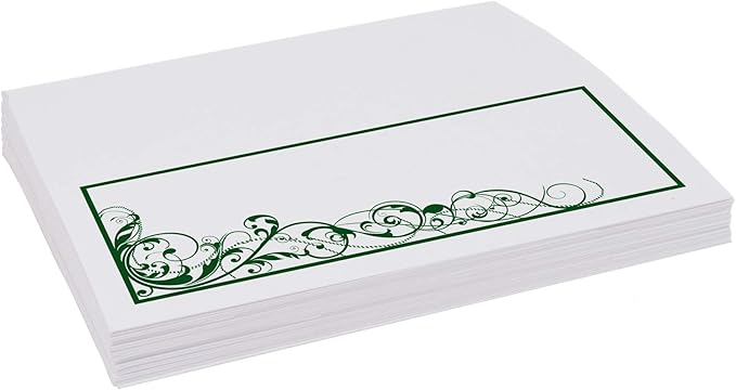 Scribble Vintage Swirl Place Cards, Hunter Green (Choose Color), Set of 150, Pre-cut and Scored - Wedding, Party, Dinner, and Special Events - Made in the USA