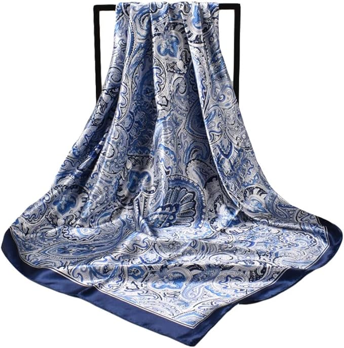 4Pcs Silk Head Scarves for Women Satin Hair Scarf 35”Large Square Bandana Silk Like Neck Scarf Shawl