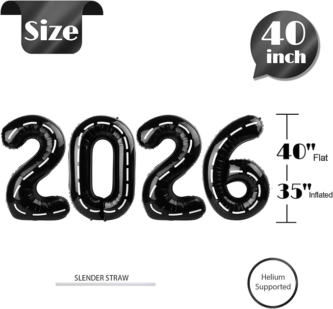 2026 Balloon Numbers - 40 Inch Race Car Theme New Years Eve Party Supplies 2026, Nye Decor Party Decorations Happy New Year, New Years Eve Foil Party Balloons