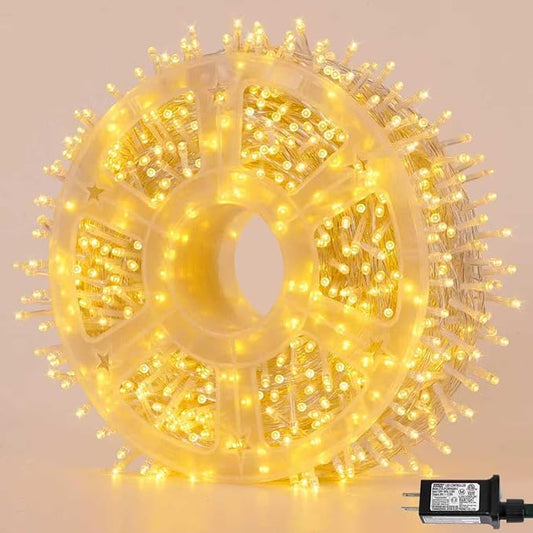 YEGUO 165ft 500 LED Christmas Lights Outdoor Waterproof, Clear Wire String Lights Indoor Plug in, 8 Modes Fairy Light for Christams Party Wedding Tree(Warm White)