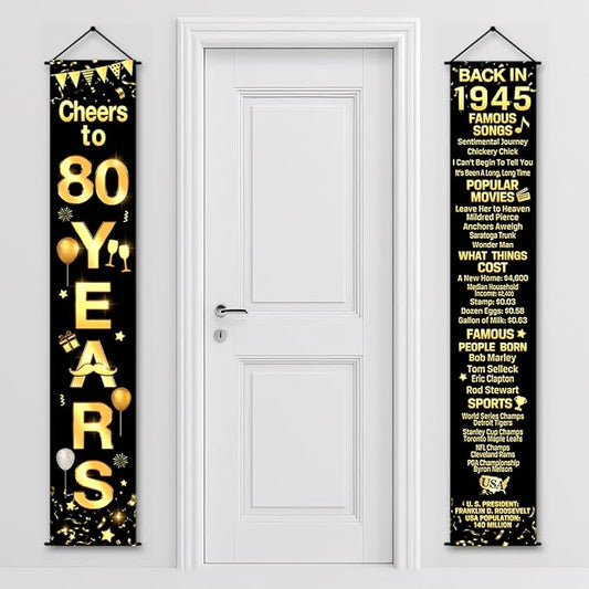 80th Birthday Party Anniversary Decorations Cheers to 80 Years Banner Party Decorations Welcome Porch Sign for Years Birthday Supplies (80th-1945)