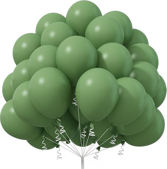 Sage Green Balloons 12 Inch, 50 Pcs Eucalyptus Olive Vintage Balloon Matte Dusty Dark Avocado Helium Latex for Birthday Boho Baby Shower Wedding Party Decorations
