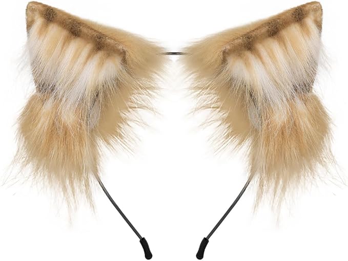 QinRuan Animal Cosplay Costume Accessories Furry Faux Fur Cat Ears Headband and Fox Tail Set Halloween Accessory
