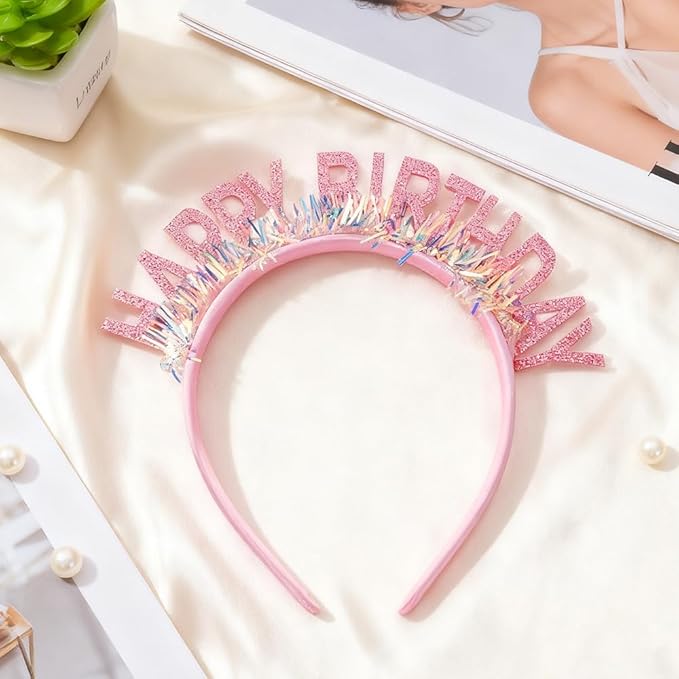 Birthday Headband Tiara, Happy Birthday Headband Tiara Accessories for Women, Pink Tiaras Crown Accessories Decorations Party Favors for Girl Princess