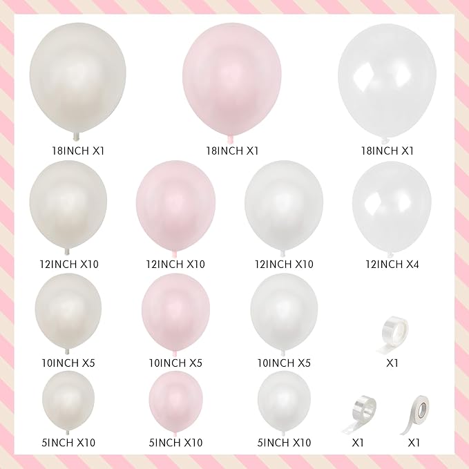 Pearl White and Pink Balloons Arch Double Stuffed Balloons Garland Pare Pink Blush Beige Cream Latex Balloon with Clear Balloon for Neutral Birthday Party Decoration Baby Girl Bridal Shower Wedding