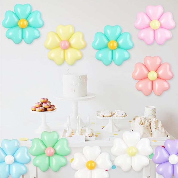 16 Set Flower Balloons DIY Kit,Colorful Heart Balloons Daisy Balloon Flower Heart Shape Balloon Party Decorations for Birthday Valentines Wedding Anniversary