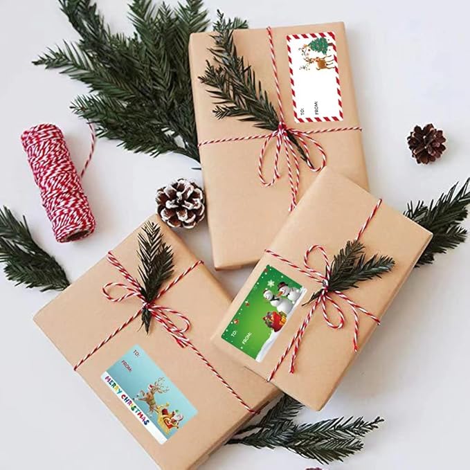 Gift Tags for Presents -500 Pcs Christma Gifts Tag Stickers by Taeekiy, 3 * 1.6 inch Self Adhesive Christmas Decorations Name Labels Stickers Suitable for Christmas Holidays, Birthdays, Weddings Etc
