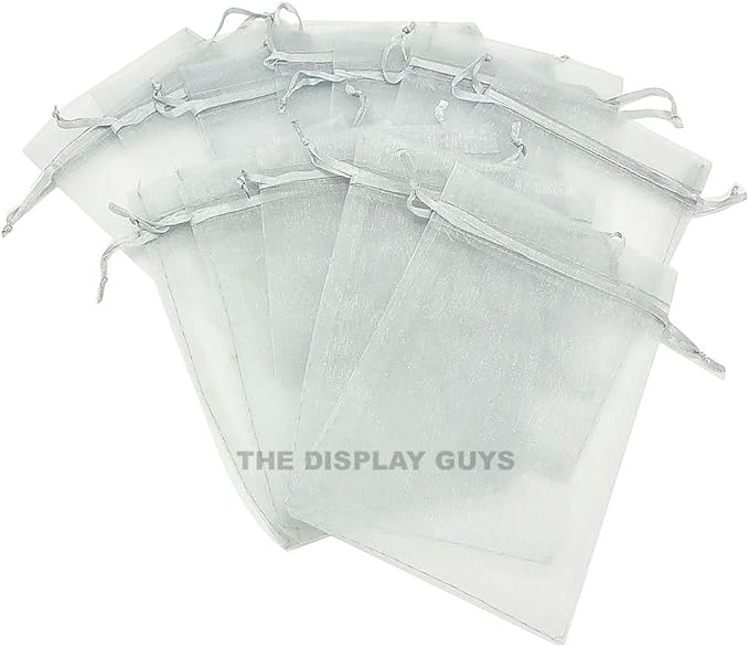 TheDisplayGuys 48-Pack 3x4 Silver Sheer Organza Gift Bags with Drawstring, Jewelry Candy Treat Wedding Party Favors Mesh Pouch