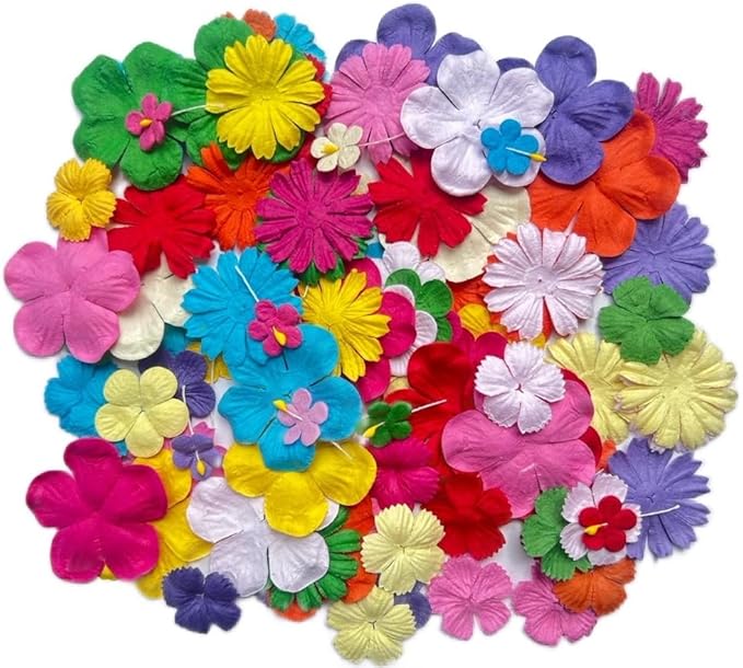 Handmade100 Pcs Mixed Flowers 18 mm - 2 Inch Mulberry Paper Flowers Scrapbooking Wedding DIY Craft Supplies Card (Mixed Colors)