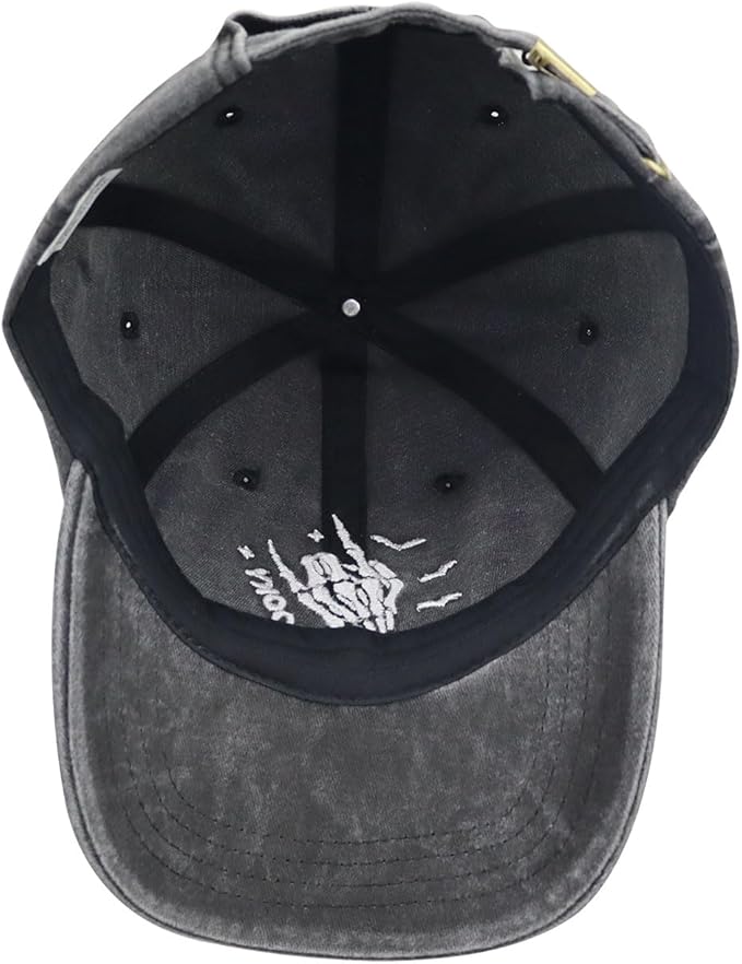 Halloween Spooky Hat for Men Women, Funny Adjustable Cotton Embroidered Skeleton Hand Baseball Cap