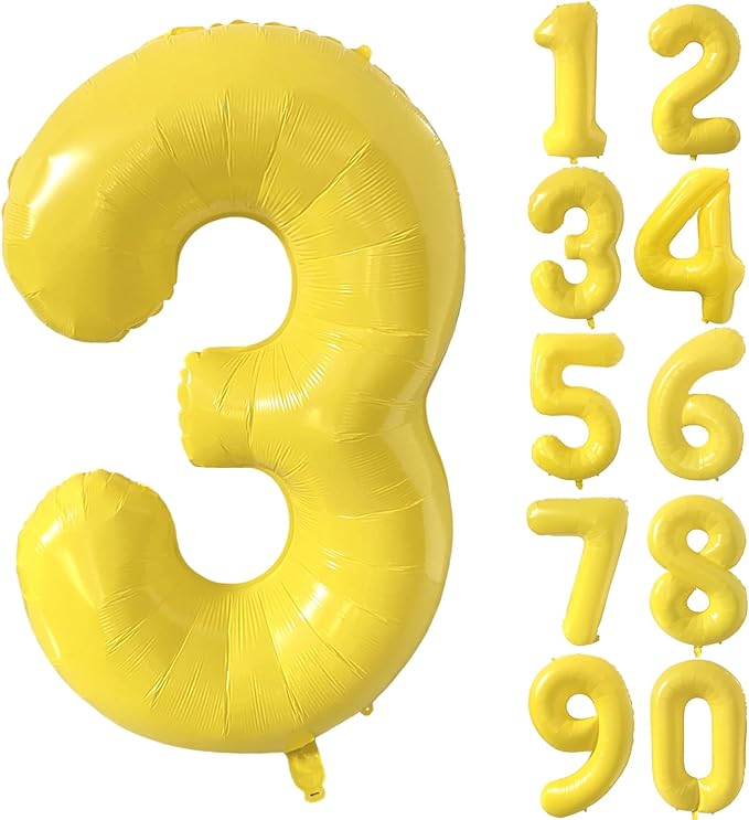 40 inch Yellow Number Balloon Giant Foil Helium Balloons Number 3 Balloon for 3rd Birthday Party Decorations