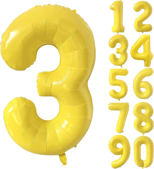 40 inch Yellow Number Balloon Giant Foil Helium Balloons Number 3 Balloon for 3rd Birthday Party Decorations