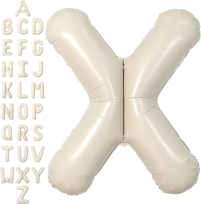 SUWEN 40 Inch Cream Large X Letter Balloons Big Foil Helium Letter Balloons A-Z Jumbo Mylar Happy Birthday Party Decorations for Girl Anniversary Party Supplies