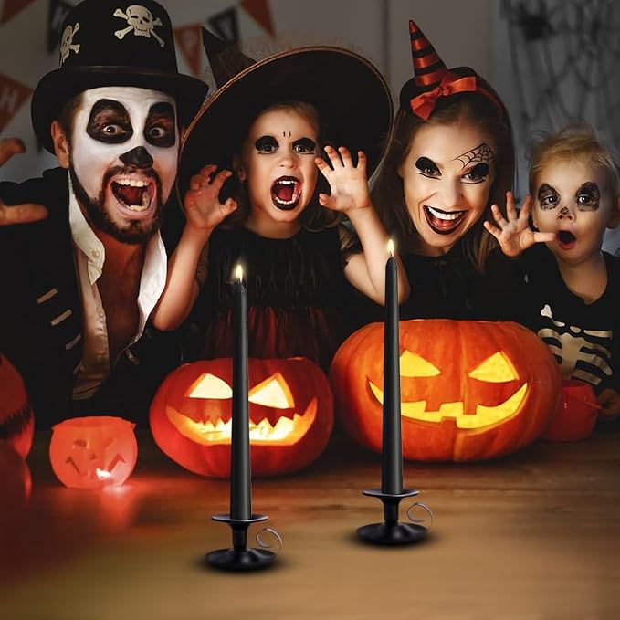 Set of 4 Black Taper Candles, Unscented Dripless 10 Inch Tall Candlesticks for Halloween Dinner Wedding Party Home Decor - 8 Hour Burn