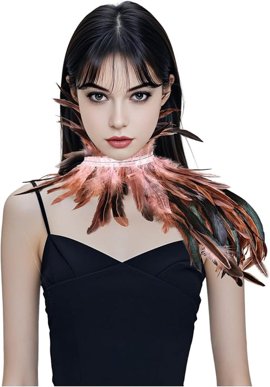 Gothic Natural Feather Shrug Feather Shawl Wrap Cape Victorian Collar for Halloween Cosplay Party Costume Accessories