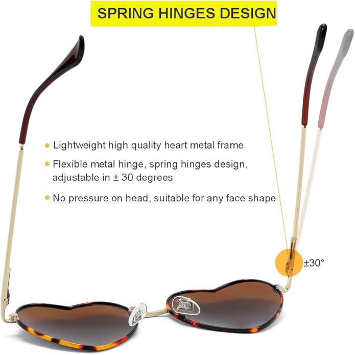 JOVAKIT Polarized Heart Sunglasses for Women Fashion Lovely Style Metal Frame UV400 Protection Lens