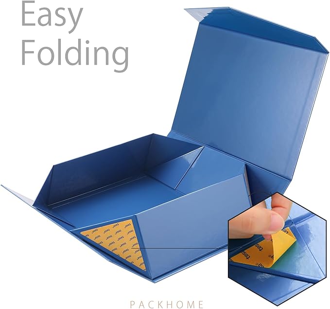 PACKHOME 6 Large Gift Boxes with Lids 13.5x9x4.1 Inches, Sturdy Collapsible Gift Boxes with Magnetic Closure (Glossy Navy)