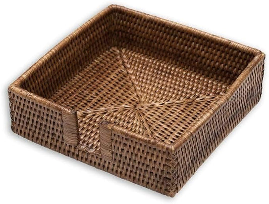 Caspari Rattan Luncheon Napkin Holder in Dark Natural Brown, 1 Each