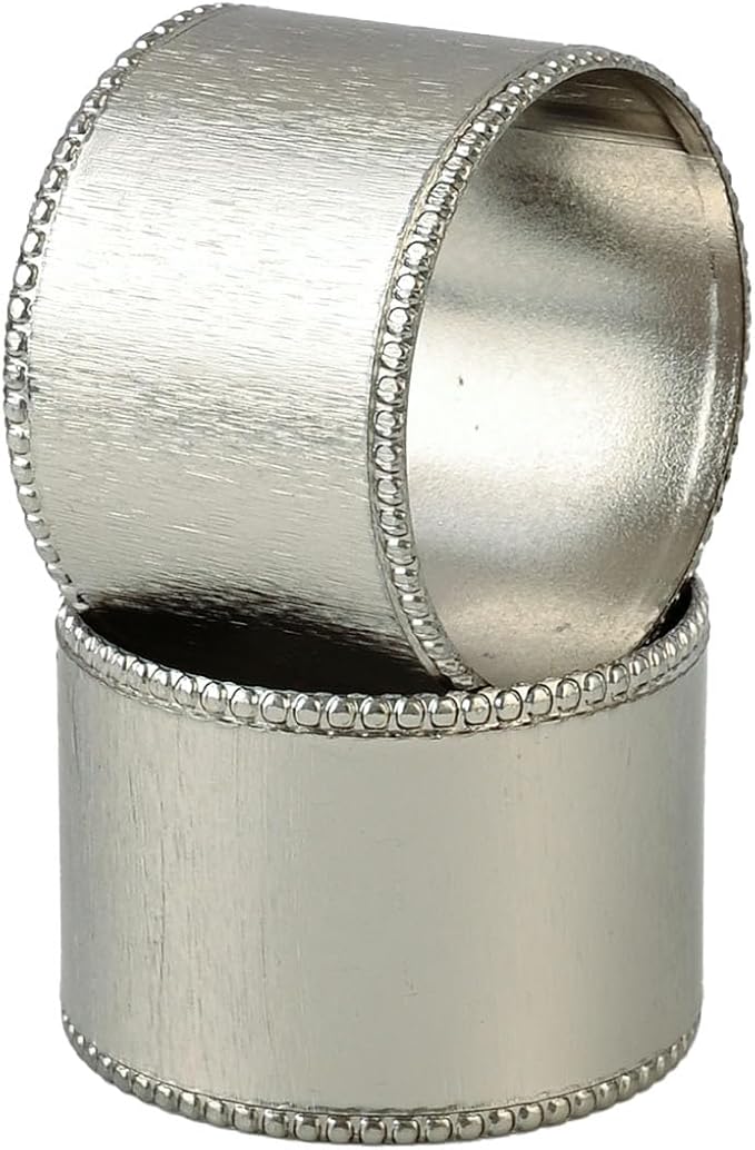 12 Pack Decorative Napkin Ring - Heavy Duty Metal Round Napkin Holders, Silver Electroplated Finish with Beaded Edge, Vintage Rustic Metal Napkin Rings for Dining, Weddings,Holidays - CLEENTABLE
