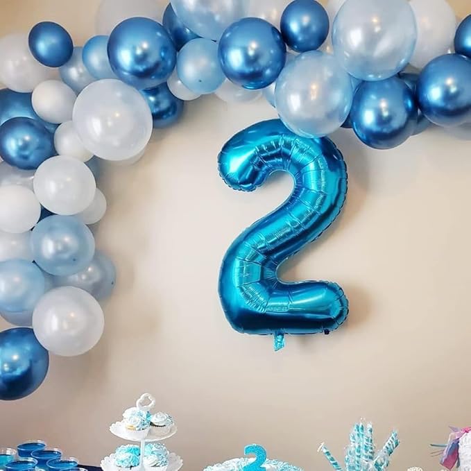40 inch Blue Number Balloon Giant Foil Helium Balloons Blue Number 2 Balloon for 2nd Birthday Party Decorations