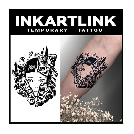 INKARTLINK Tattoo Tech, 2 Sheets Large Semi Permanent Tattoo, Adult Art Design Temporary Tattoos, Lasts 1-2 Weeks, Waterproof, Realistic Look, No Adhesive, No Reflection (Devil Split Design)