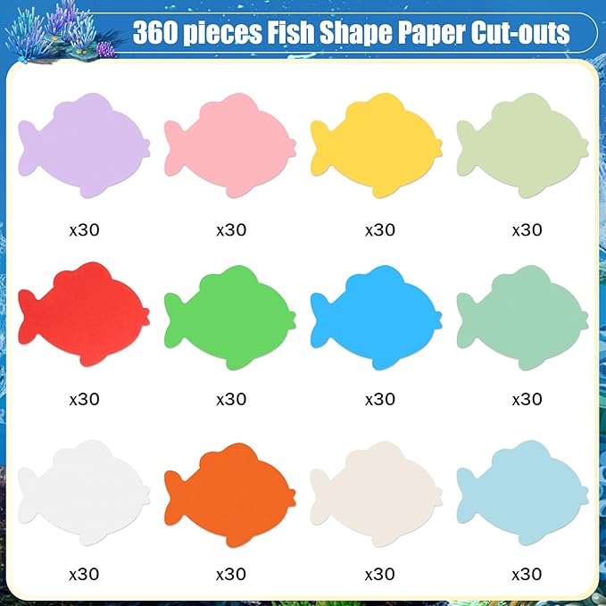 MixTeach 360 Pcs Assorted Color Fish Shape Cards - 4 Inch Fish Die Cuts - Bulletin Board Decorations for Classroom & Home School Decor - DIY Craft Project Supplies