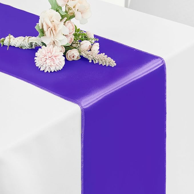 10 Pack Satin Table Runner 12 x 108 Inch Long,Satin Silk Table Runner for Wedding,Birthday Party and Banquet Decoration,Purple