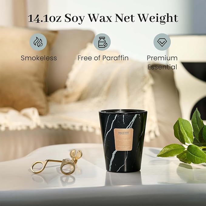 M&SENSE Oud Wood Scented Candles for Home, 3 Wick Highly Scented Jar Candle, 14.1 Oz 80H Long Lasting Burning Christmas Candle for Women, Aromatherapy Candles for Holiday Christmas Gift