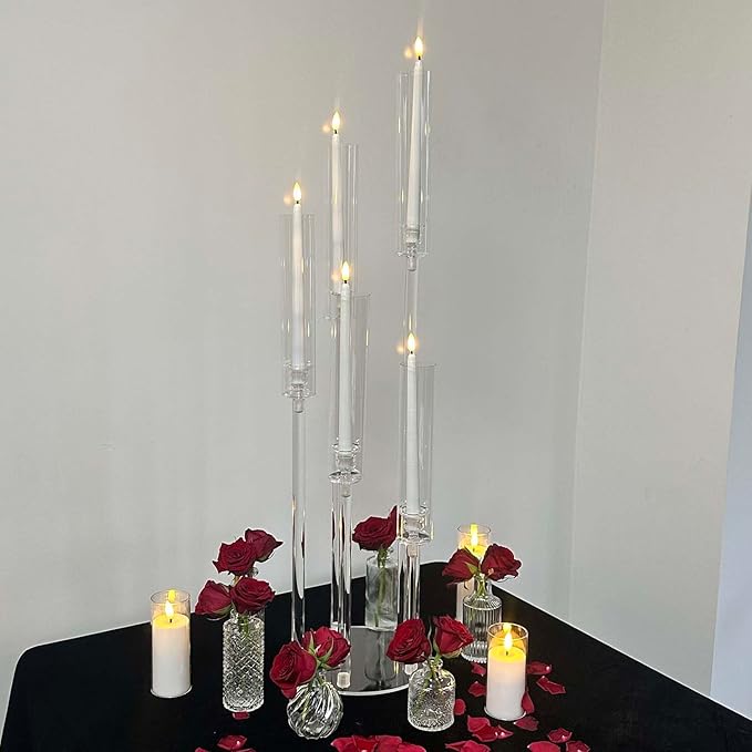 35inch 6pcs Acrylic Candelabra Centerpieces for Tables 5 Arms Wedding centerpieces for Decorations