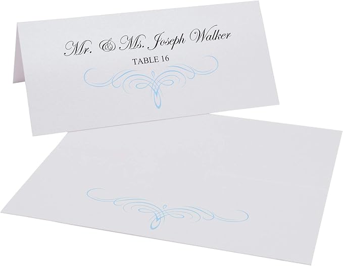Decadent Flourish Place Cards, Light Blue (Choose Color), Set of 150, Pre-cut and Scored - Wedding, Party, Dinner, and Special Events - Made in the USA