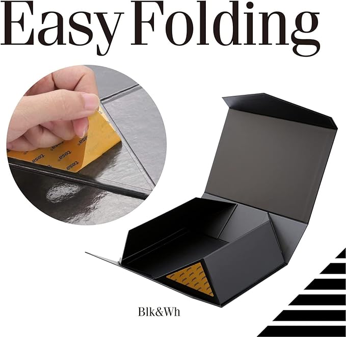 BLK&WH Gift Box - 11.5x8.1x3.8 Inches, Black, Large, Magnetic Groomsman Box (Matte Black)