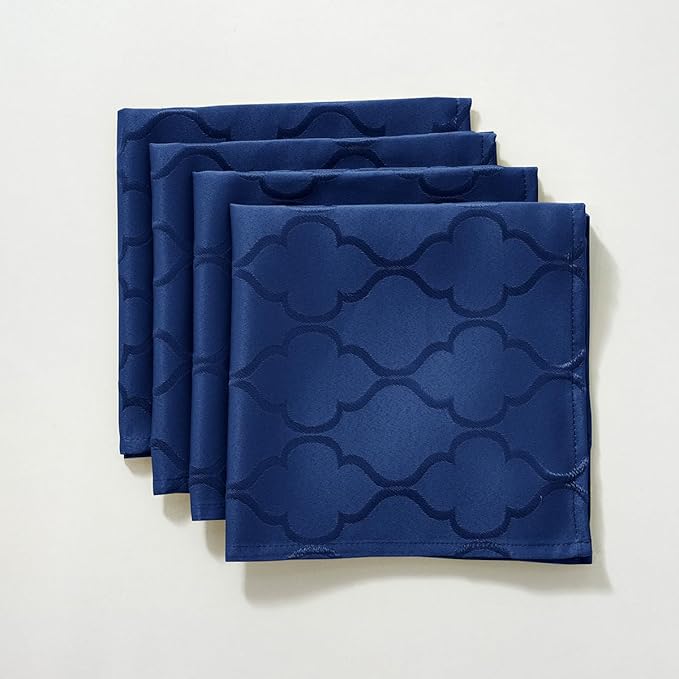 SASTYBALE Jacquard Cloth Napkins 20 x 20 Inch Flower Pattern 4 Pieces Solid Washable Comfortable for Restaurant Family Dinners Weddings Parties and Banquets(Square, 20 x 20 inch,Navy Blue)