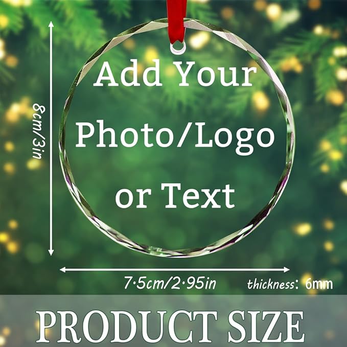 Personalized Round Christmas Crystal Glass Ornaments Custom 2025 Photo Name Ornament for Christmas Tree Decorations for Couple Family Friends Boys Girls