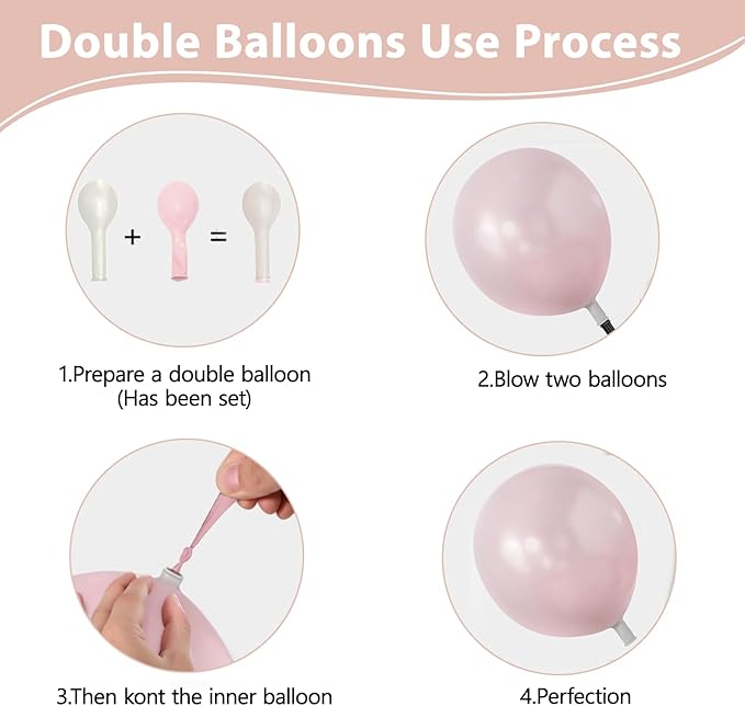 Pearl Pink White Balloons Garland, Double Stuffed Pearl Pink Sand White Balloon Arch Kit Pastel Pink Beige Nude Ivory Balloons for Birthday Bridal Shower Wedding Party Decor