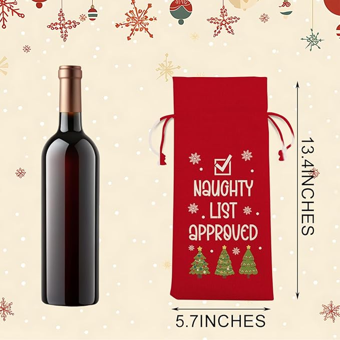 Funny Christmas Wine Bags for Wine Bottles Gifts Christmas Wine Bottle Cover Drawstring Gift Bags Red Burlap Wine Bag for Xmas Wedding Birthday Holiday Housewarming Party Decorations
