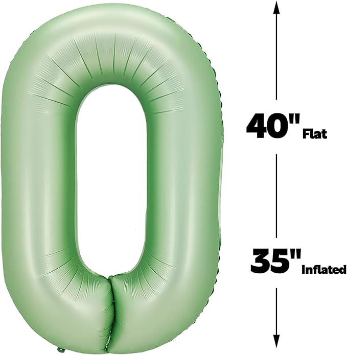 Sage Green 40 Inch 0 Number Balloons, 0 Decorations for 10 20 30 40 50 60 70 80 90 100 Birthday, 2026 Oliver Green Foil Giant Birthday Graduations Anniversary Party Balloon