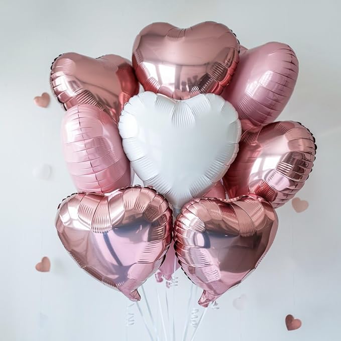 Pink White Heart Balloons, 18 Inch Baby Pink and White Heart Shape Balloon, 12PCS Helium Love Foil Balloon for Birthday Bridal Shower Engagement Wedding Valentine Party Decor