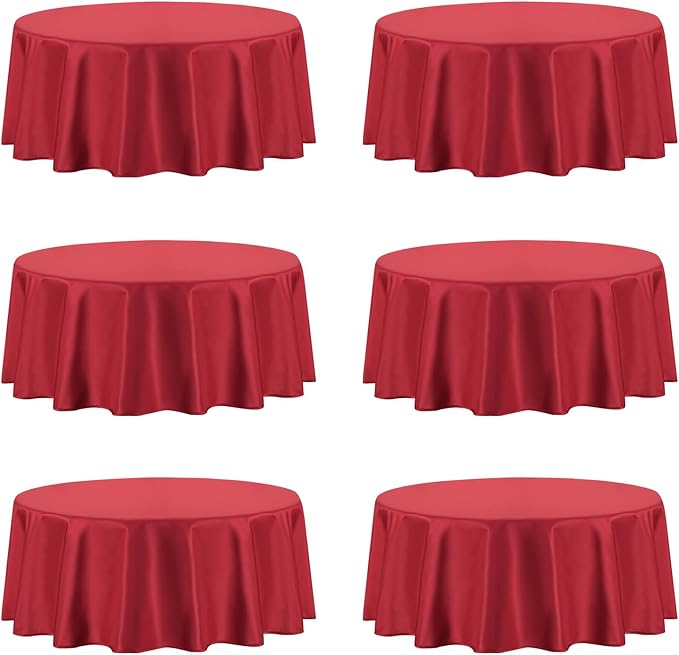 PureFit 6 Pack Round Red Table Cloths 90 Inch, Stain and Wrinkle Resistant Table Linens for Home Use, Wedding, Party, Banquet and Camping