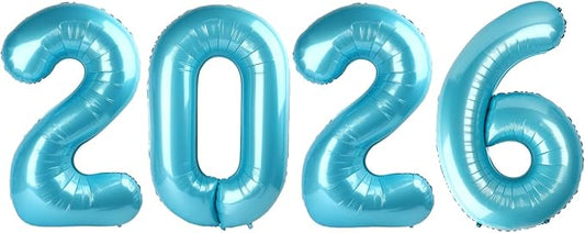 2026 Balloon Numbers - 40 Inch Pearlescent Blue New Years Eve Party Supplies 2026, Nye Decor Party Decorations Happy New Year, New Years Eve Foil Party Balloons