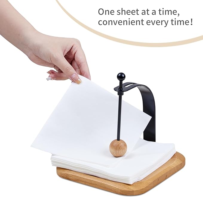 North American Beech Napkin Holder for Table - Nordic Style Wooden Cocktail Napkin Holder Fits 5-7" Napkins - Windproof Dispenser for Kitchen, Coffee Bar, Cocktail Bar (Gift Idea)