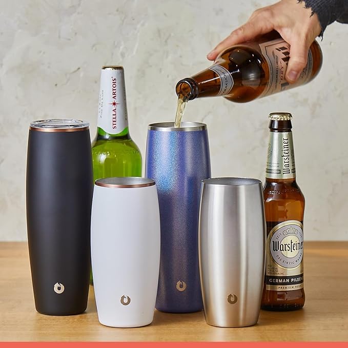 SNOWFOX Premium Vacuum Insulated Stainless Steel Beer Glass With Lid, Home Bar Accessories, Elegant Bartending, Lightweight Pint Glasses, Sleek Drinkware, Frosty Beverages Stay Cold, 23.9oz, White